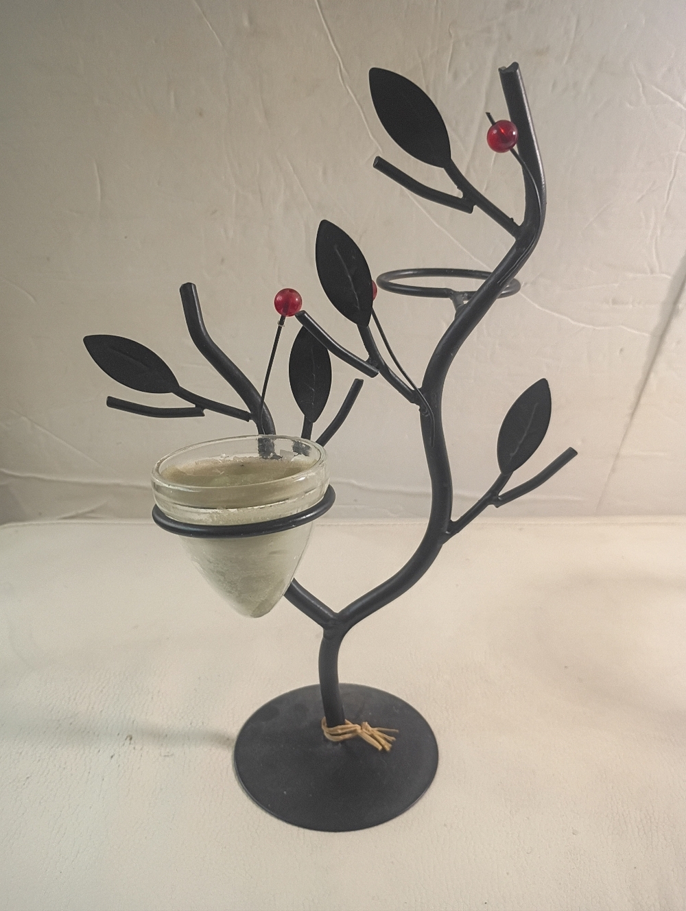 Vintage 70s Metal Tree Branch Cone Shaped Votive Candle Holder 11" Black